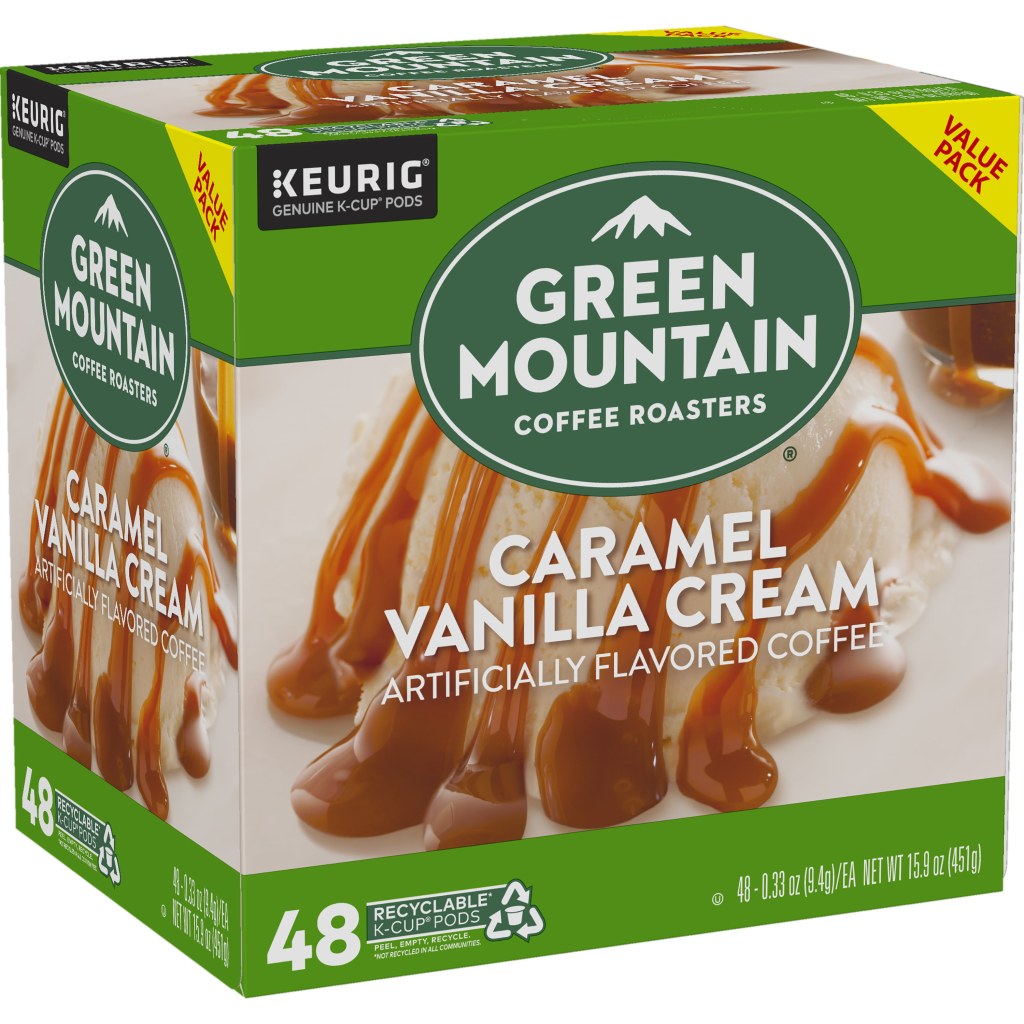 Picture of: Green Mountain Coffee Caramel Vanilla Cream Keurig Single-Serve K-Cup pods,  Light Roast Coffee,  Count