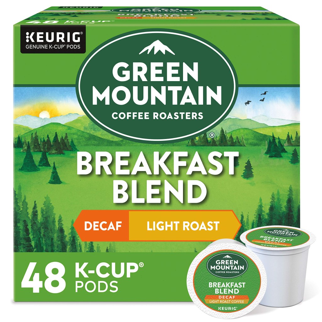 Picture of: Green Mountain Coffee Roasters Breakfast Blend Decaf, Single-Serve Keurig  K-Cup Pods, Light Roast Coffee,  Count (Pack of )