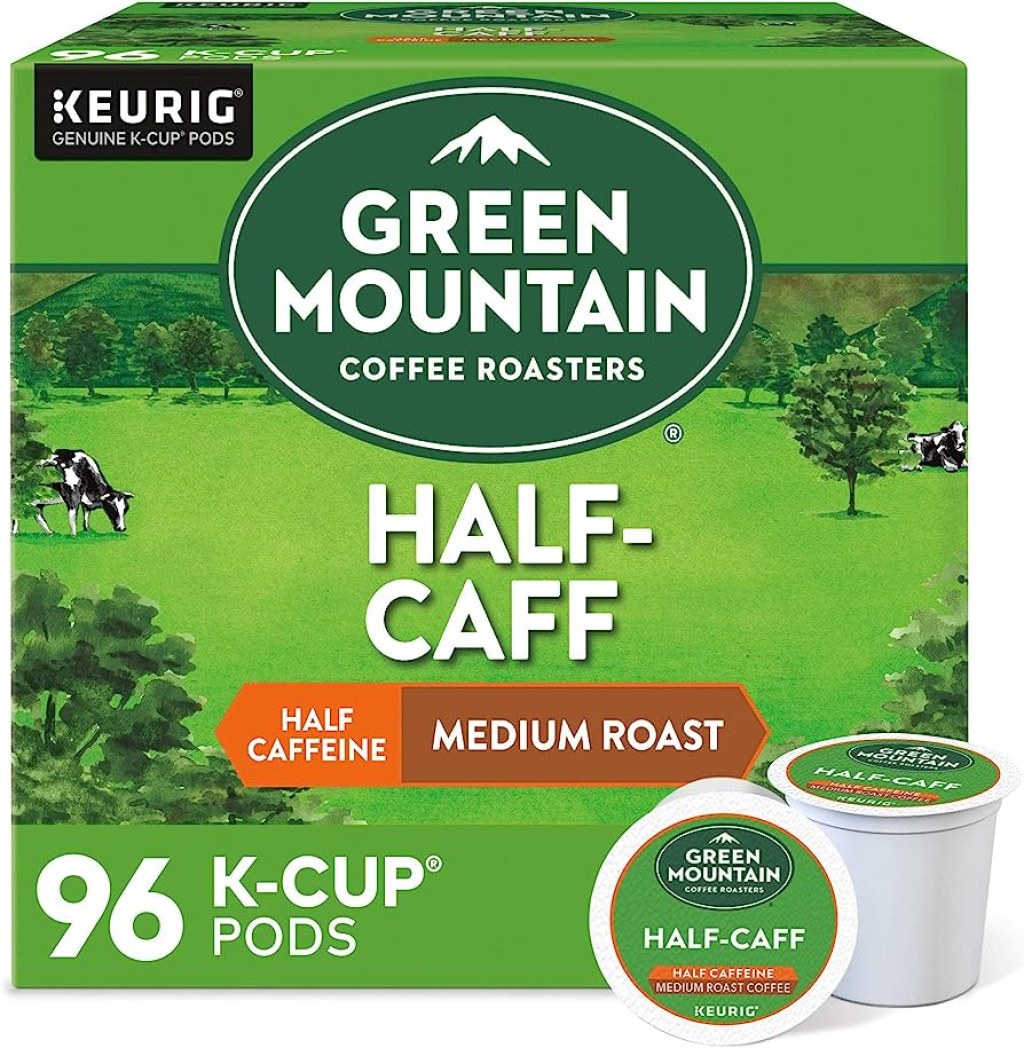 Picture of: Green Mountain Coffee Roasters Half Caff, Single-Serve Keurig K-Cup Pods,  Medium Roast Coffee,  Count (Pack of )