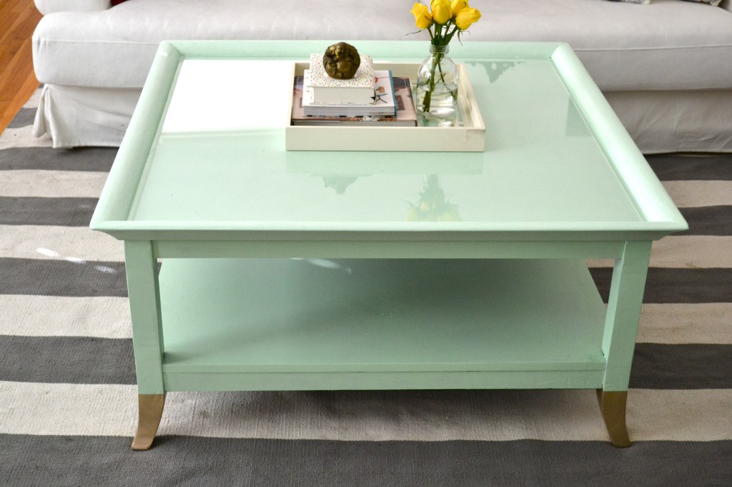 Picture of: Mint Coffee Table with Gold Feet: A Makeover! – Little Bits of